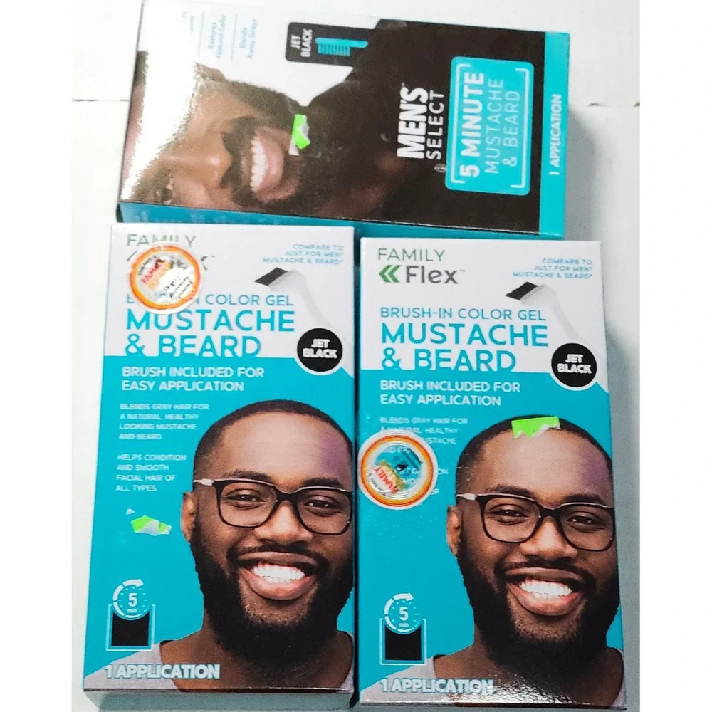 3pk‎ Men's Mustache & Beard Brush-In Color Gel Jet Black 5 Minute Gray Coverage